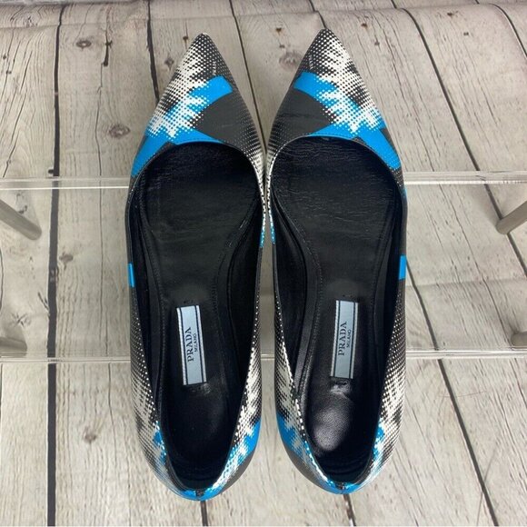 Prada Women's Black Graffiti Eye Pointed Toe Luxury Flat Shoe IT 37.5 / US 7 - Picture 5 of 13